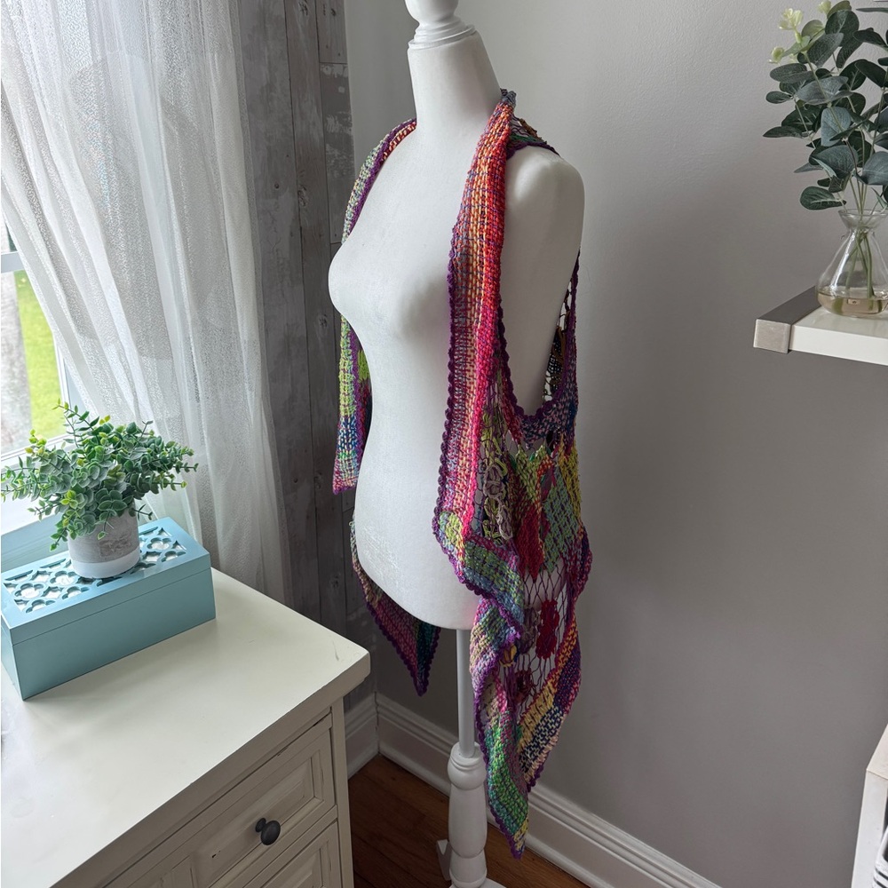 Boho multi-coloured knitted crochet vest top - Picture 3 of 4